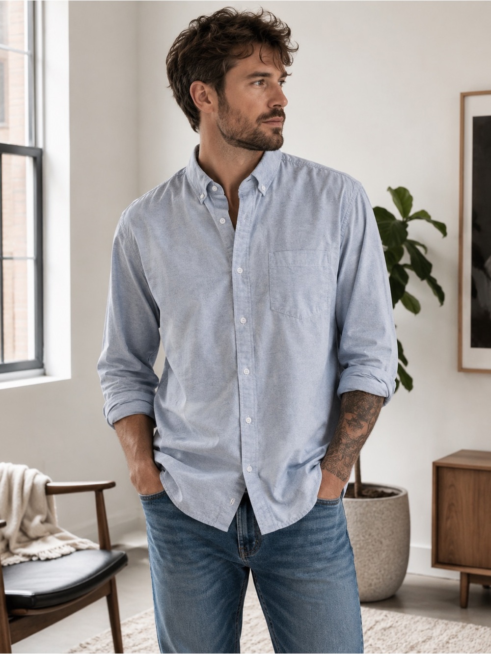 GAP Men's Pale Blue Oxford Button-Down Shirt